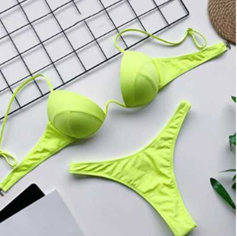 Fashionable two piece solid color swim suit