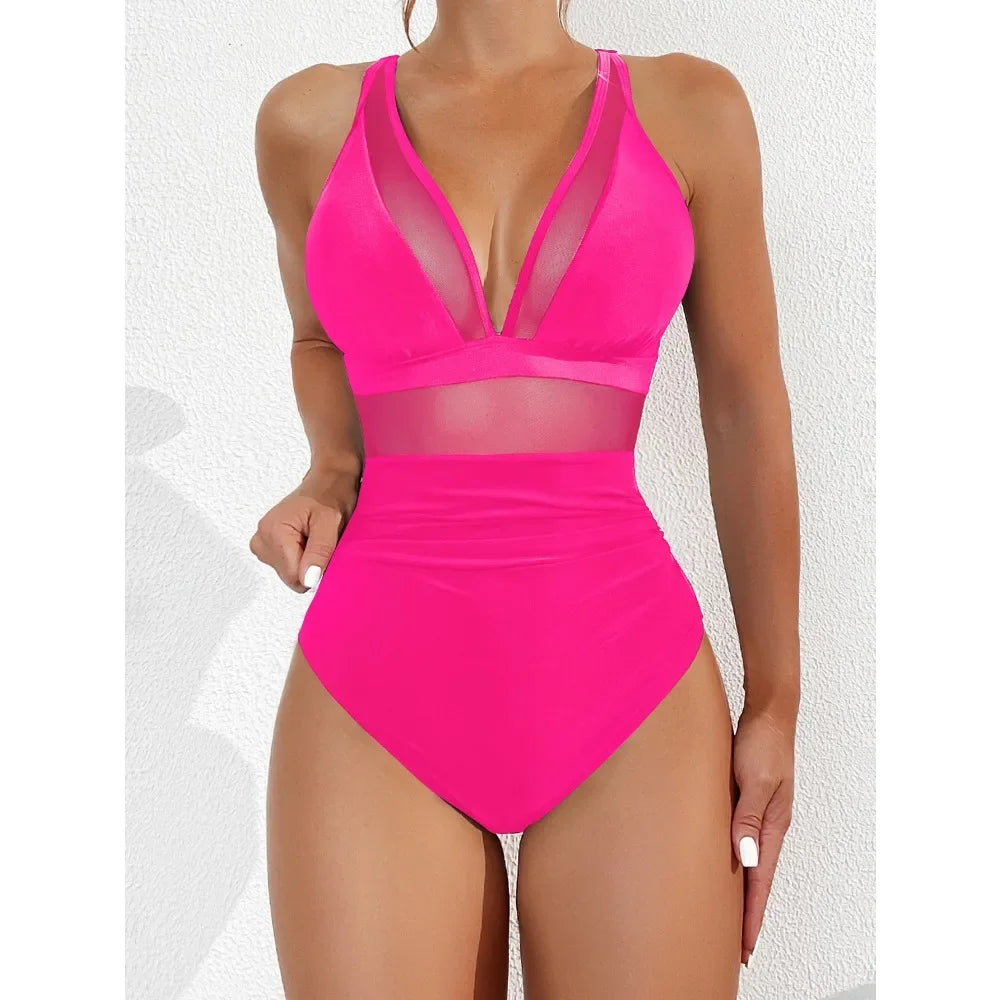 Solid One-piece Swimsuit Women