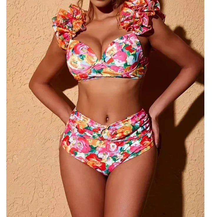 Floral Two Pieces Bikini Swimsuit