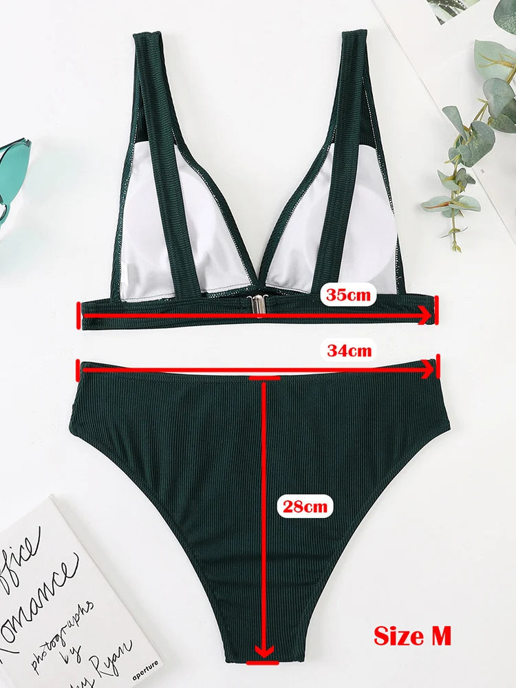 Summer Beachwear  Fashion High Waist Swimwear Sexy V-neck swim suit