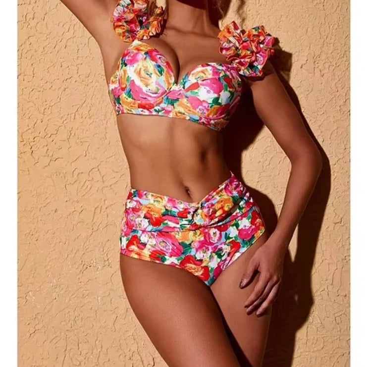 Floral Two Pieces Bikini Swimsuit